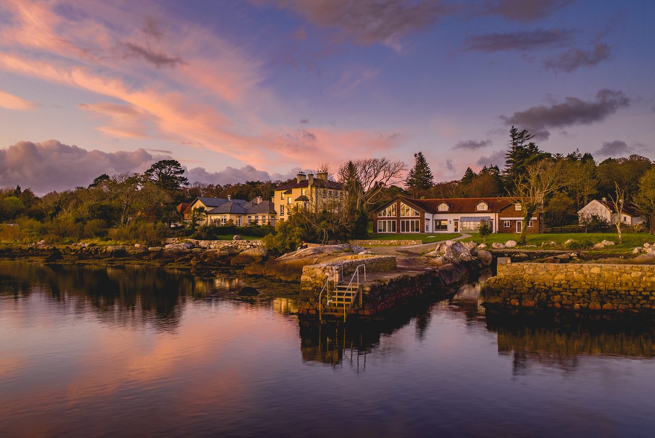 Country House on the lake with purple skies